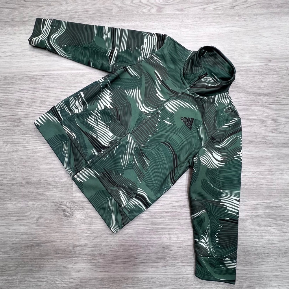 Adidas Kids Green Abstract Wave Full Zip Track Jacket HCM046 Size 2T